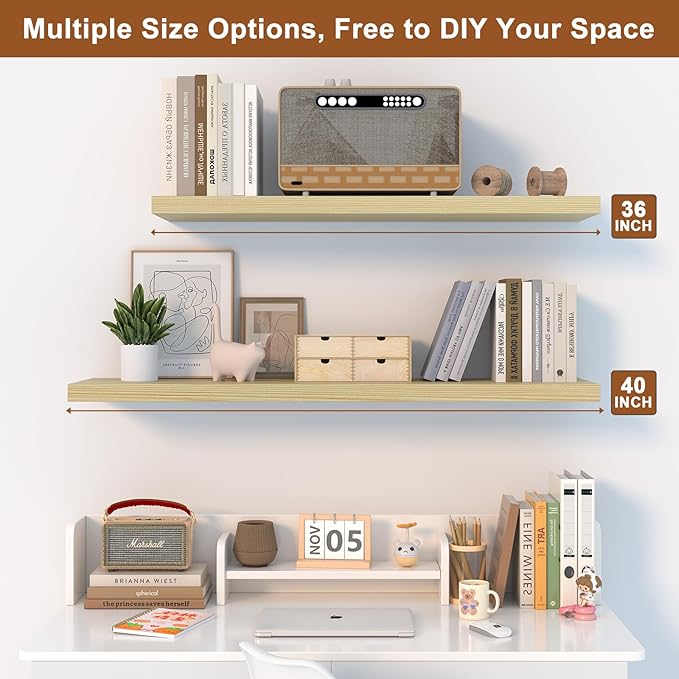 48 Inch Floating Shelf 1 Pack Large Floating Shelves for Wall No Drilling Accessories Included Deep Wall Shelves for Living Room Kitchen Farmhouse 48" W x 12" D x 1.2" Oak