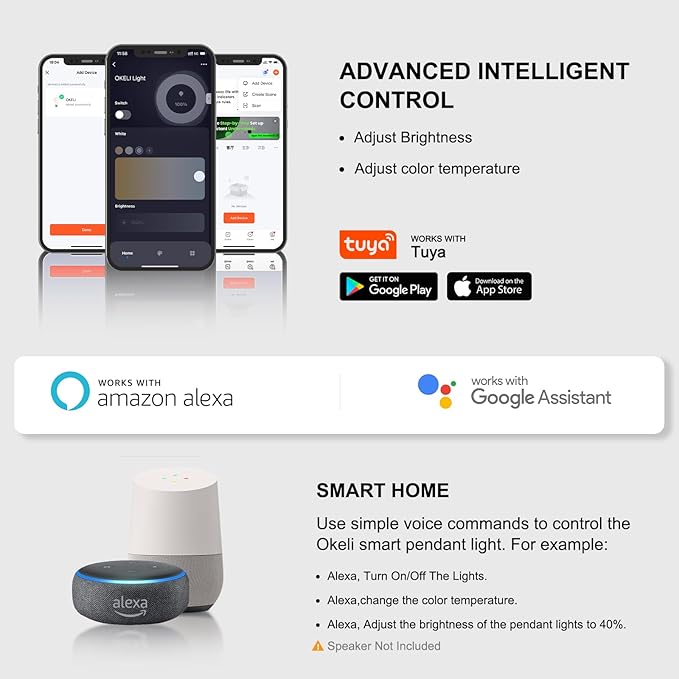 OKELI Smart Dimmable LED 5-Light Pendant Light for Kitchen Island, 18W 1350LM Modern Bubble Crystal Island Light Fixture with TUYA App & Voice Control, Adjustable 3000K-6000K, Electro-Chrome