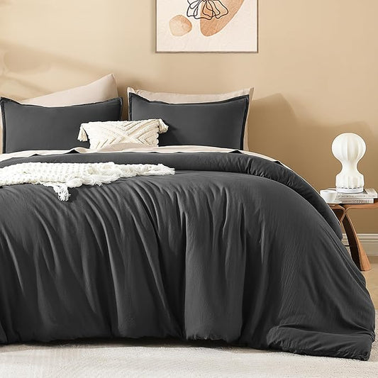 Litanika Grey Comforter Full Set, Dark Gray Lightweight Plain Bedding Comforters Sets, All Season Fluffy Bed Set (79x90In Comforter & 2 Pillowcases)