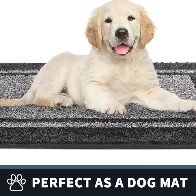 PURRUGS Dirt Trapping Door Mat 24" x 36", Non-Slip/Skid Machine Washable Entryway Rug, Shoes Scraper, Area Rug, Super Absorbent Welcome Mat for Muddy Wet Shoes and Paws, Light Grey & Dark Grey