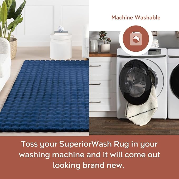 nuLOOM Jeni Checkered 7'6" x 9'6" Machine Washable Area Rug for Living Room Bedroom Dining Room Kitchen, Navy