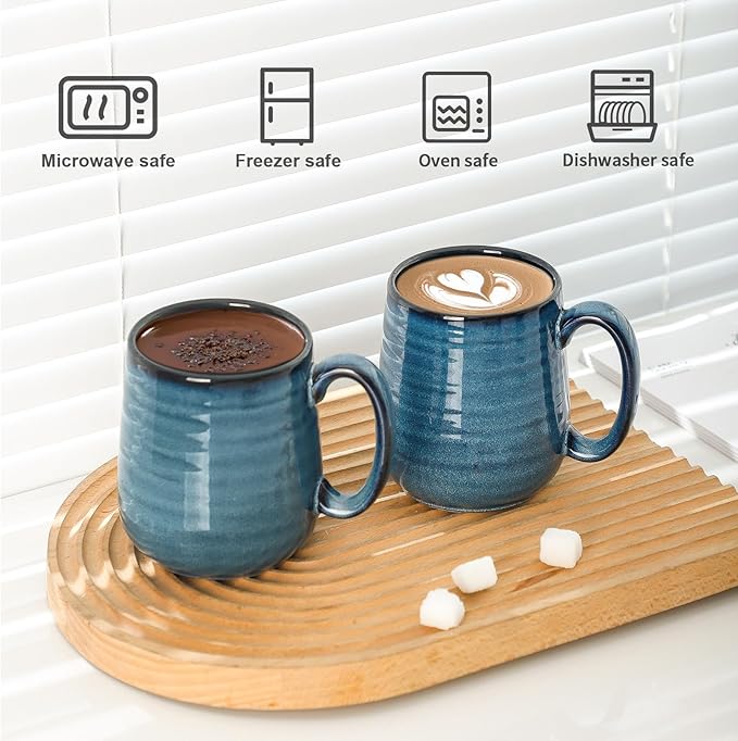Hasense Porcelain Coffee Mugs Set of 6, 15 Ounce Large Ceramic Coffee Cups Set with Handle for Latte, Tea, Cocoa and Hot Chocolate, Blue Coffee Mugs for Men and Women, Microwave Safe