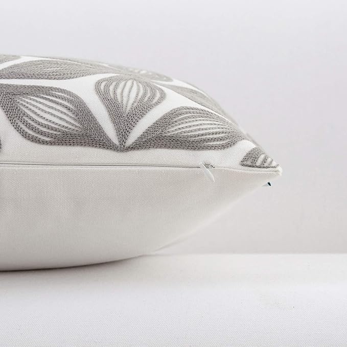 HWY 50 Grey Gray Decorative Throw Pillow Covers 18x18 Inch, Pack of 2 Embroidered Cotton Farmhouse Cushion Cover Pillow Case for Sofa Couch Living Room Bed Bedroon, Fashion Geometric Accent