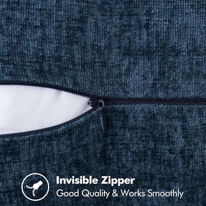 MIULEE Pack of 2 Couch Throw Pillow Covers 16x16 Inch Navy Blue Farmhouse Decorative Pillow Covers with Stitched Edge Soft Chenille Solid Dyed Spring Pillow Covers for Sofa Bed Living Room