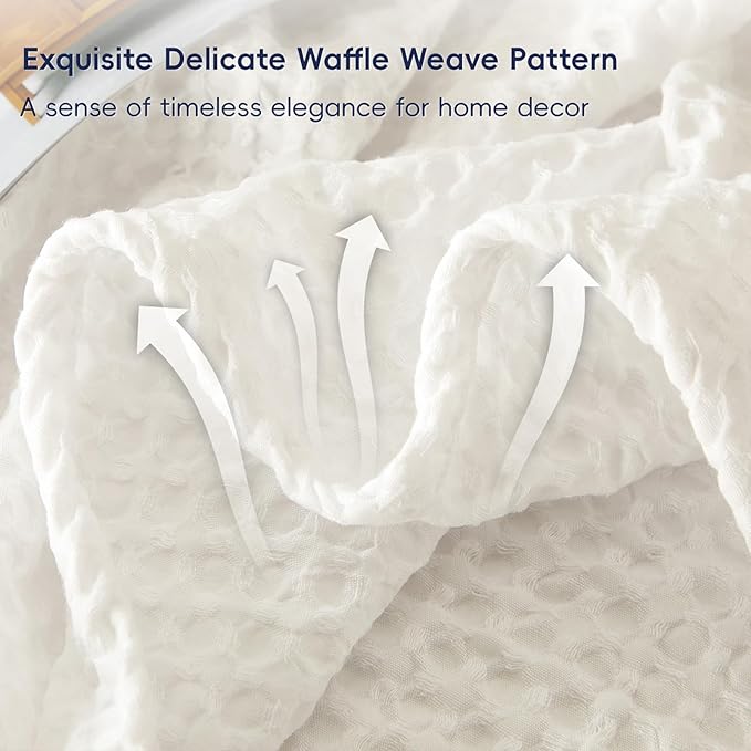 PHF Ultra Soft Waffle Weave Blanket Twin Size 66"x 90"- Washed Lightweight Breathable Cozy Woven Blanket for Bed - Aesthetic Decor for Couch Bedding Sofa Home Car - Coconut White