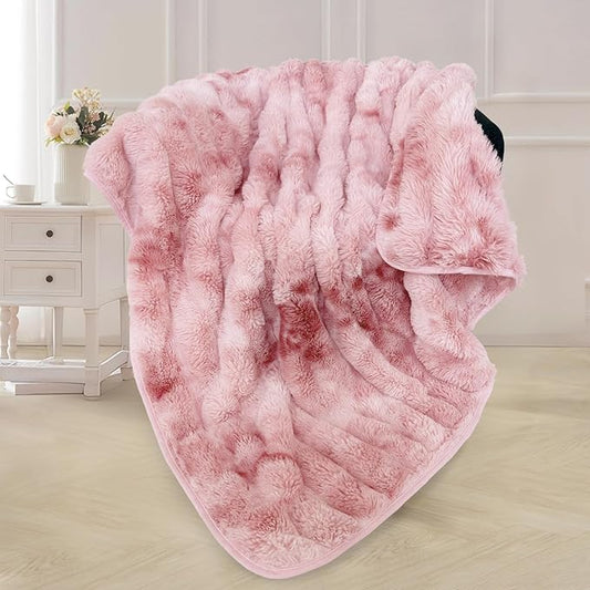 Bcareself Faux Fur Blanket Two Sided Ultra Soft Fluffy Reversible Fuzzy Throw Blanket for Women Men Double Sided Ombre Faux Luxe Faux Fur Thick Minky Blanket for Couch Bed