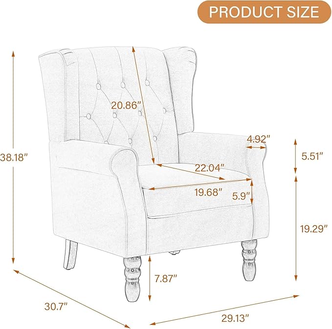 UIXE High Back Accent Chair, Upholstered Armchair in Fabric for Living Room, Retro Wingback Arm Chair Comfy Single Sofa Bedroom Reading Seat with Solid Wood Legs - Beige
