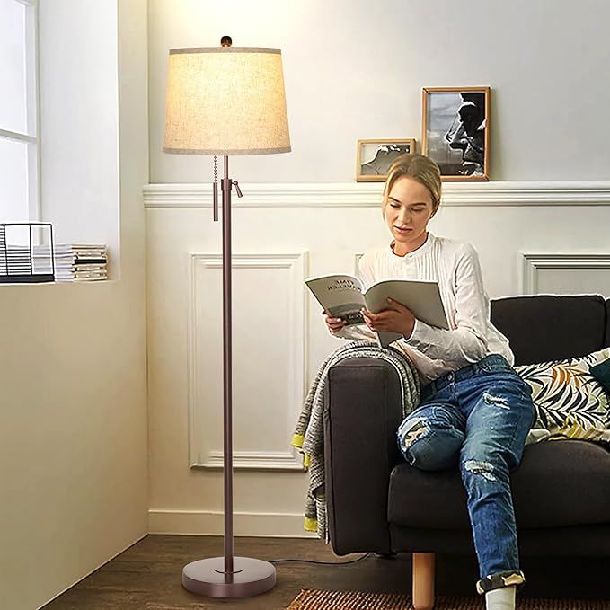 Modern Floor Lamp Adjustable Height Standing Lamp Tall Lamp with 3 Color Temperatures Floor Lamps for Living Room Bedroom Office Beige Shade Bulb Included-Brown