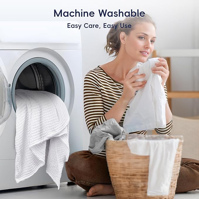 PHF Ultra Soft Waffle Weave Throw Blanket 50"x 60"- Washed Lightweight Breathable Cozy Woven Blanket for Bed - Aesthetic Decor for Couch Bedding Sofa Home Car - White