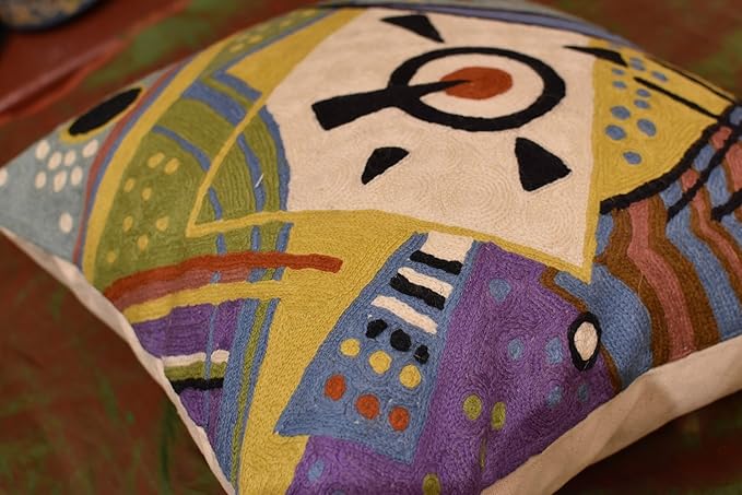 Kandinsky Modern Throw Pillow Cover - Cosmic III | Abstract Pillow | Modern Couch Pillow | Contemporary Pillows | Outdoor Pillow | Mid Century Chair Cushions | Handmade Wool Size 18x18