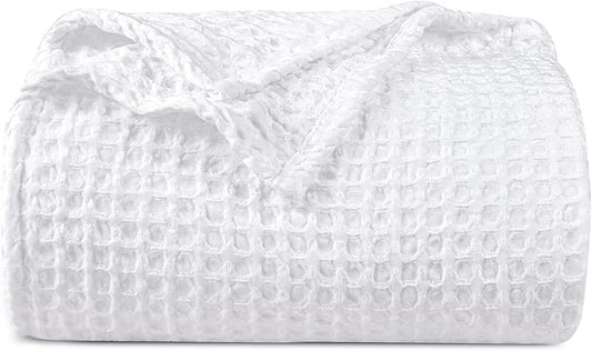 PHF Ultra Soft Waffle Weave Blanket Queen Size 90"x 90"- Washed Lightweight Breathable Cozy Woven Blanket for Bed - Aesthetic Decor for Couch Bedding Sofa Home Car - White