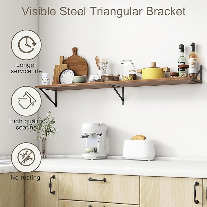 Fun Memories Deep Floating Shelves, 55W x 12D Floating Shelves for Wall, Wood Floating Shelf with Bracket, Wide Display & Storage Wall Shelves for Living Room, Bedroom, Walnut