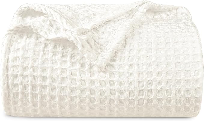 PHF Ultra Soft Waffle Weave Blanket Queen Size 90"x 90"- Washed Lightweight Breathable Cozy Woven Blanket for Bed - Aesthetic Decor for Couch Bedding Sofa Home Car - Coconut White