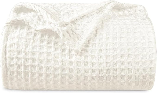 PHF Ultra Soft Waffle Weave Blanket King Size 104"x 90"- Washed Lightweight Breathable Cozy Woven Blanket for Bed - Aesthetic Decor for Couch Bedding Sofa Home Car - Coconut White