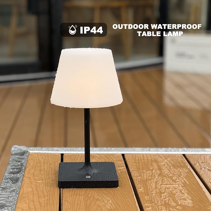 Outdoor Rechargeable Table lamp Cordless, Battery Operated Night Lights,Waterproof lamp for Shower,4000mAh LED 3 Colors Dimmable Touch Bedside Lamp for Coffee Shop Bath Patio -Black