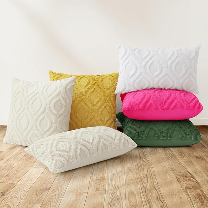 decorUhome Throw Pillow Covers 20x20 Inch Set of 2, Soft Plush Decorative Faux Fur Forest Elf Solid Couch Pillow Covers, Accent Farmhouse Neutral Square Euro Pillow Cases for Sofa Bed Living Room