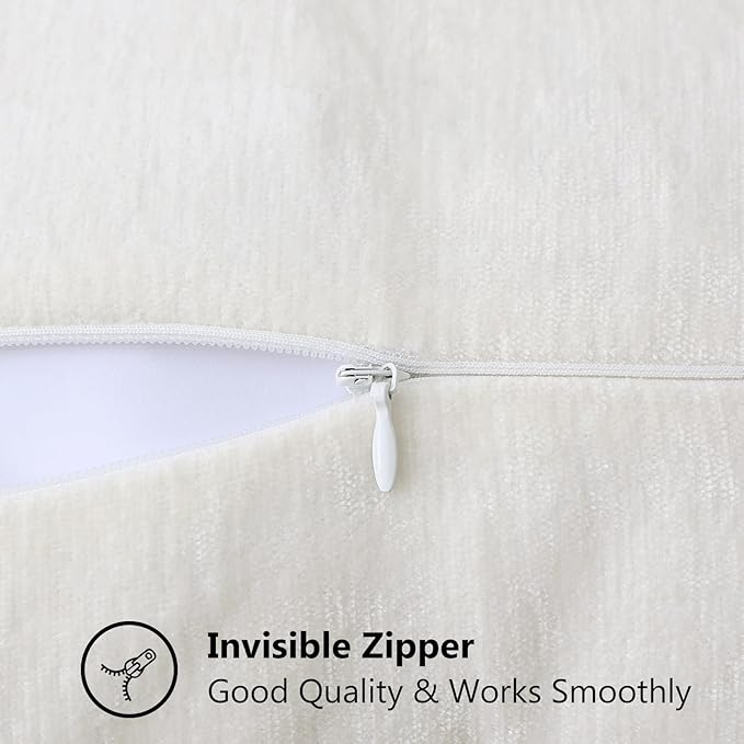 decorUhome Chenille Soft Throw Pillow Covers 16x16 Set of 2, Farmhouse Velvet Neutral Decorative Euro Pillow Covers with Stitched Edge for Couch Sofa Bed Home Decor, Cream White