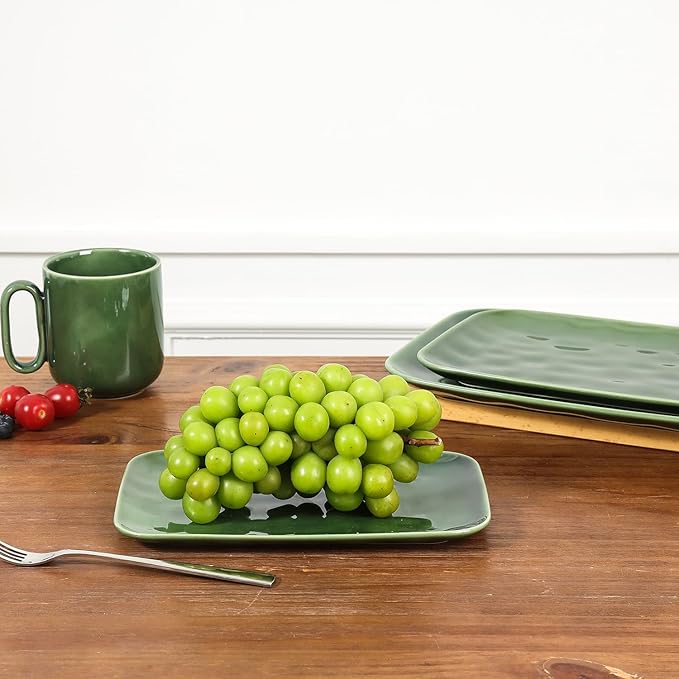 vicrays Ceramic Rectangle Serving Platters - 14" 12" 10" Porcelain Serving Trays Plates for Party BBQ Appetizers Sushi Dessert - Microwave Oven and Dishwasher Safe - Set of 3 Green