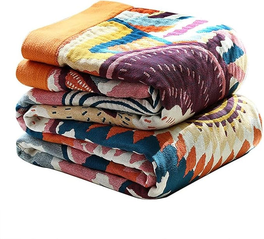 MSGKV Boho Throw Blanket for Bed Couch,100% Cotton Throw Blankets 80''x 90'' Mexican Super Soft Blanket Travel Picnic Blankets Versatile Knit Woven Blanket Boho Decor