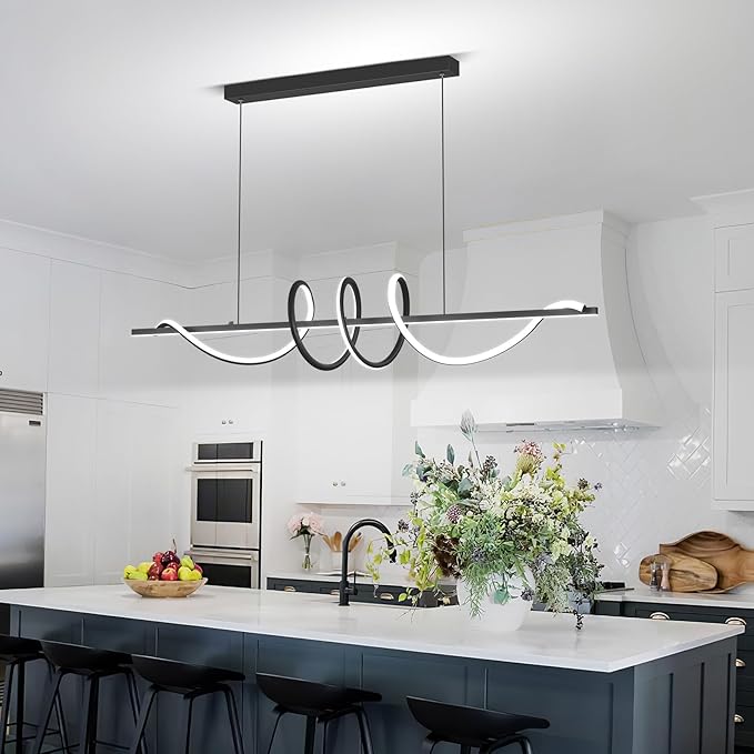 JAYMP Dining Room LED Chandelier 60W Dimmable Kitchen Island Light Modern Pendant Light Geometric Design Hanging Light Fixture Black 45 Inches