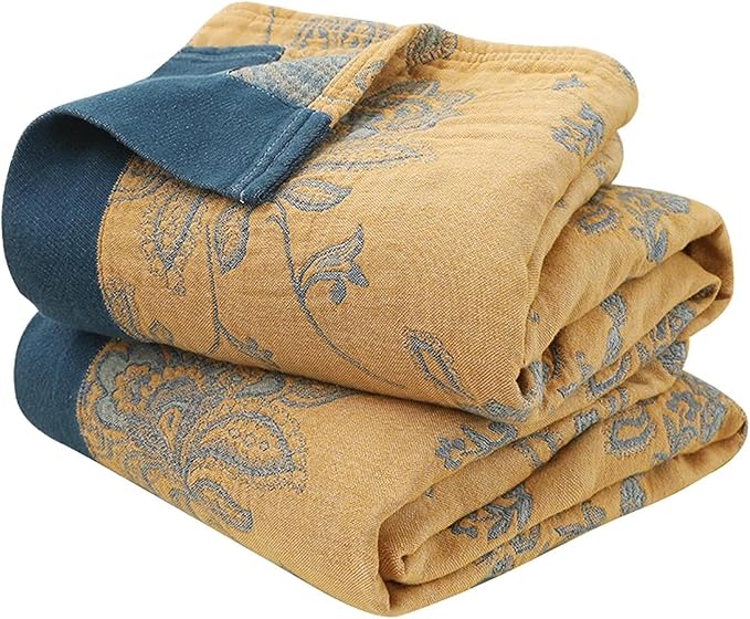 Boho Throw Blanket 100% Cotton Blankets, Super Soft Cozy Warm Blanket, Cotton Quilted Blankets, Versatile KnitWoven Blanket for Couch Sofa Bed Home Decor and Living Room, 78''Wx 90''L