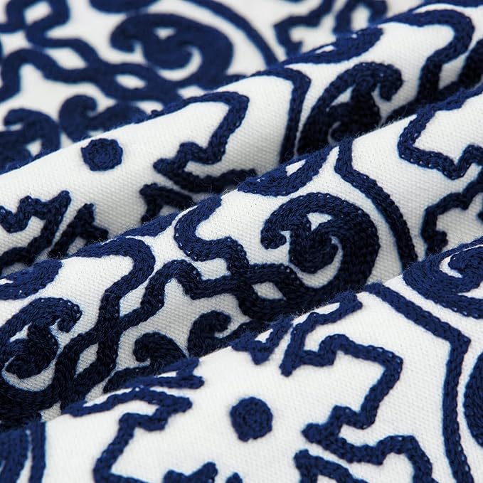 HWY 50 Navy Blue Decorative Throw Pillow Covers 18x18 Inch, Pack of 2 Embroidered Cotton Farmhouse Cushion Cover Pillow Case for Sofa Couch Living Room Bed Bedroon, Modern Pattern