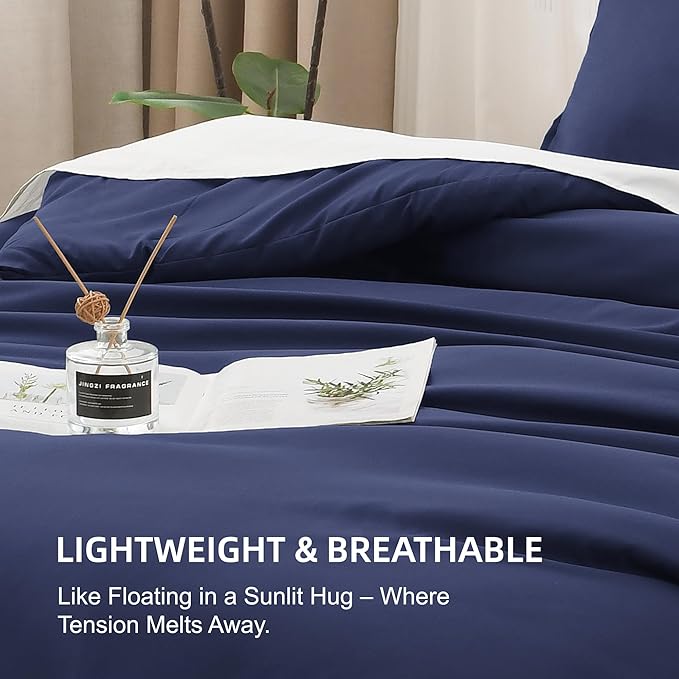 Litanika Navy Blue Comforter Set California King Size, 3 Pieces Cal King Lightweight Solid Bedding Comforter Set, All Season Fluffy Down Alternative Bed Set (104x96In Comforter & 2 Pillowcases)