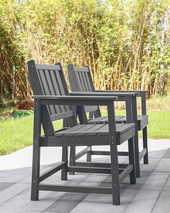 Patio Dining Chair Set of 2, HDPE Outdoor Dining Chair, Ergonomic HDPE Dining Chairs with Deep Seating, All Weather Outdoor Chairs Furniture for Backyard, Deck, Garden, Poolside, Smoke Gray
