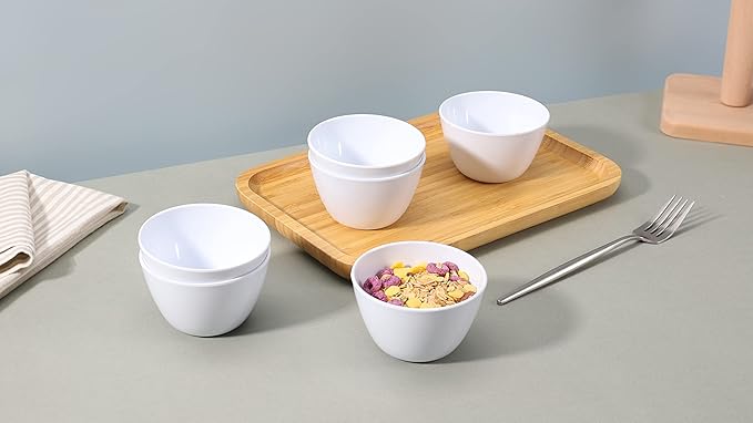 Amazon Basics Round Melamine Bowl, 8 oz, White, 6 Piece Set (Previously AmazonCommercial brand)