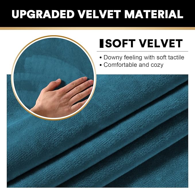 PrinceDeco Sectional Couch Covers 3 Pieces Velvet Sofa Covers L Shape Soft Couch Covers for Sectional Sofa Corner Sofa Cover Couch Cover for Dogs Washable (2 Seater + 1 Chaise,Deep Teal)