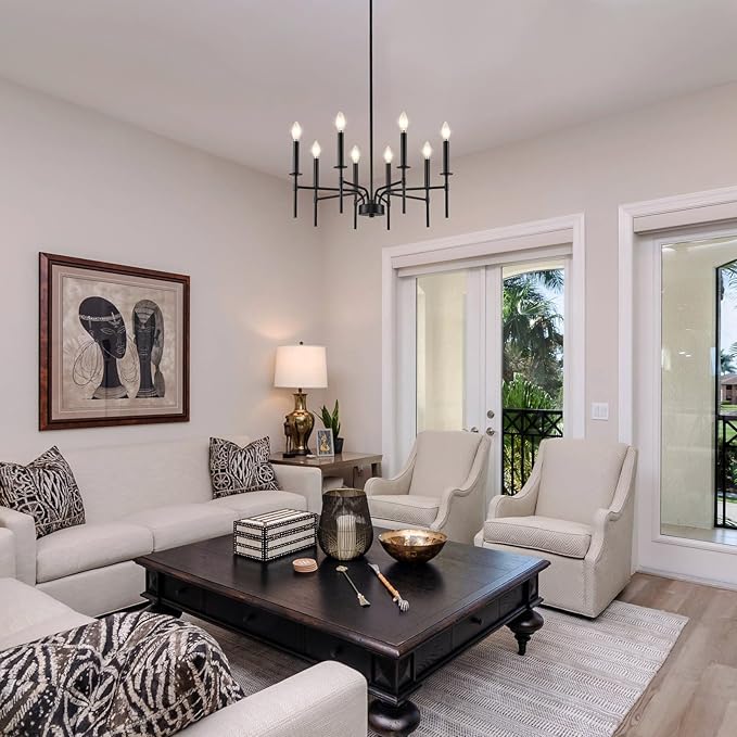 8 Light Black Chandelier Light Fixture, Modern Farmhouse Chandeliers for Dining Room Light Fixture, Metal Candle Pendant Chandelier for Foyer Entryway Stairs Living Room Bedroom Kitchen