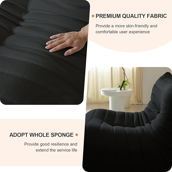 Luxury Ottomans, Modern Square Foot Rest for Sofa Couch Chair, Lazy Floor Seating, Fireside Bean Bag Chair, Tatami Sofa Lounger for Living Room, Bedroom, Office, Black