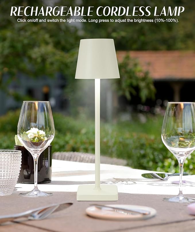 HASUN 2 Pack Cordless Table Lamp, Portable LED Desk Lamp, 5200mAh Battery Operated Lights, 3 Color Stepless Dimming Up, Night Light for Bedroom/Date/Bars/Cafe/Camping (Cream 2Pack)