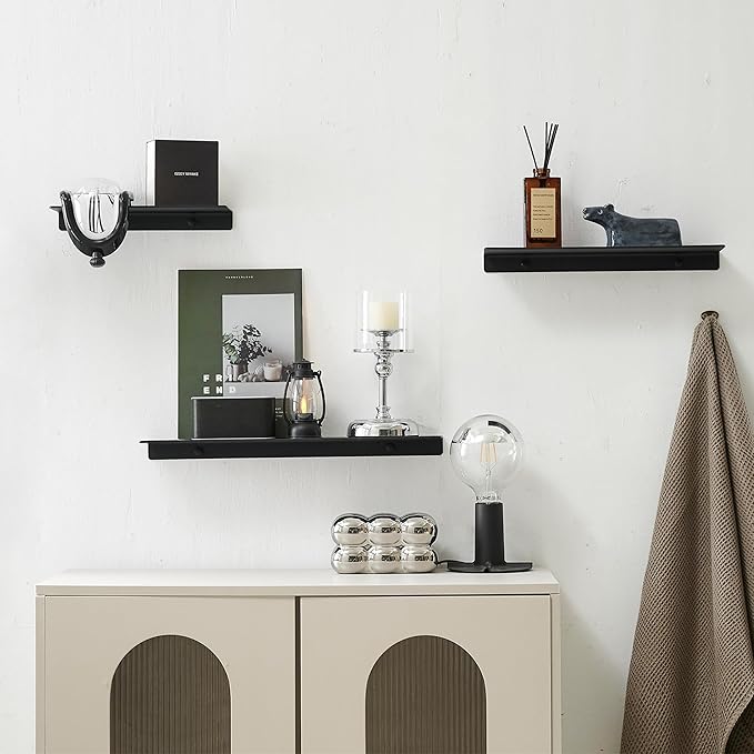 JOOM Metal Floating Shelf, 12" Black Shelf, Small Display Shelf for Wall Storage