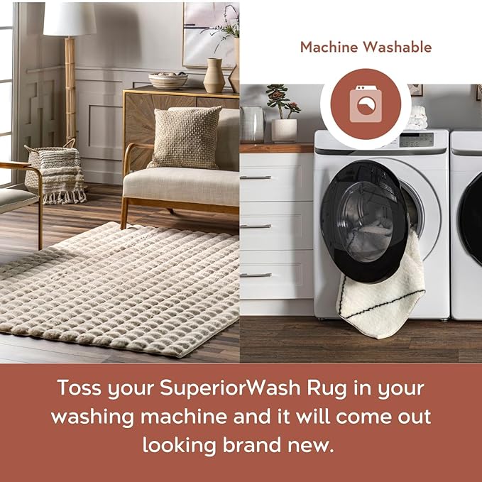 nuLOOM 3'9" x 6' Cozy Plush SuperiorWash Area Rug, Machine Washable, Non-Slip, Soft Fluffy Shag Carpet for Living Room Bedroom Kids Room Nursery Home Decor, Jeni Beige