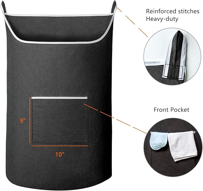 XL Hanging Laundry Hamper Bag, Black Door Hanging Hamper with Large Openging Hanging Laundry Hamper Storage Bag Large Size 36X22 Inch (Black)