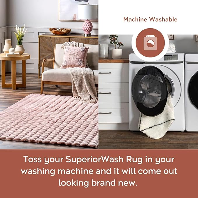 nuLOOM 5' x 8' Cozy Plush Area Rug, Machine Washable, Non-Slip, Soft Fluffy Shag Carpet for Living Room Bedroom Kids Room Nursery Home Decor, Jeni Blush