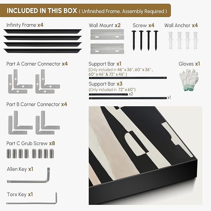 SIGNWIN 60"x72" Extra Large Framed Wall Art Black and White Abstract Geometric Design, Minimalist Modern Print for Home Living Room Bedroom Decor (Frame Assembly Required)