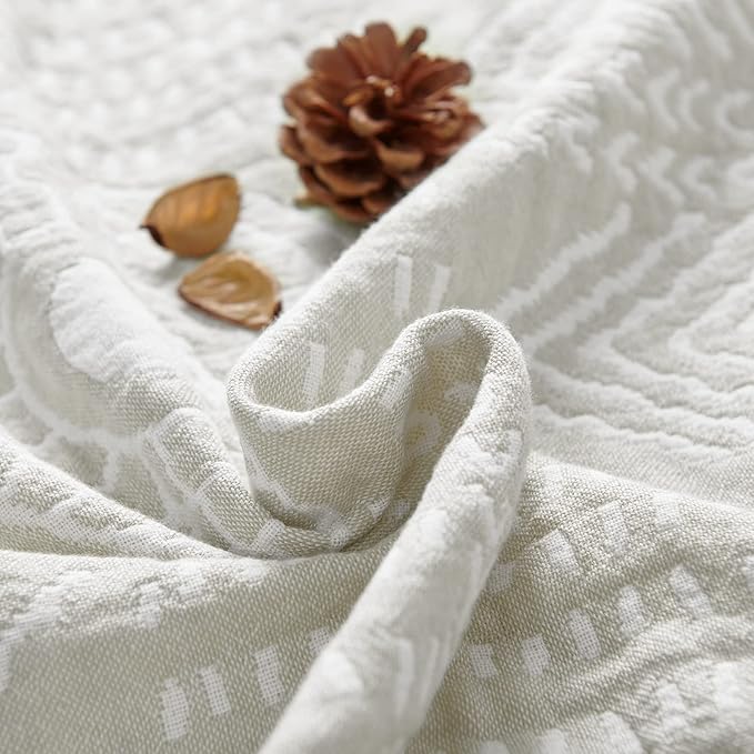 JINCHAN Boho 100% Cotton Muslin Blanket 3-Layer Twin Size Geometric Lightweight Reversible Soft Cozy Throw for Couch Sofa Bed All Season Coverlet Gift Bedroom Living Room Decor Light Grey 60x80 Inches