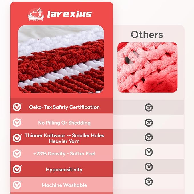 Chunky Knit Blanket - Luxury Soft Cozy 50 * 60 Throw Blanket,100% Woven Blanket Rope Knot Throw Blanket for Couch, Sofa, Home Decor, Gift - Machine Washable（White/Wine red）