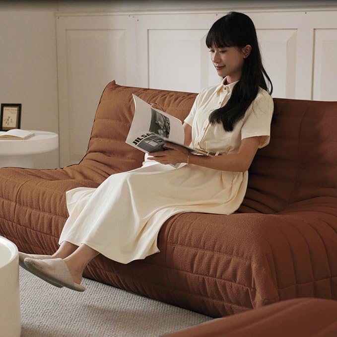 Luxury Sofa Couch Chair, Lazy Floor Seating, Fireside Bean Bag Chair, Ergonomic Tatami Sofa Lounger for Living Room, Bedroom, Office, Loveseat, Brown