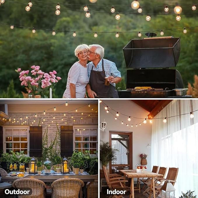 Outdoor Lights with Remote Dimmer, 50 + 3 Spare G40 LED Bulbs Plug in Connectable Patio Light, Waterproof Hanging Lights for Backyard Indoor Camping Balcony Yard Deck Decor (100 FT)