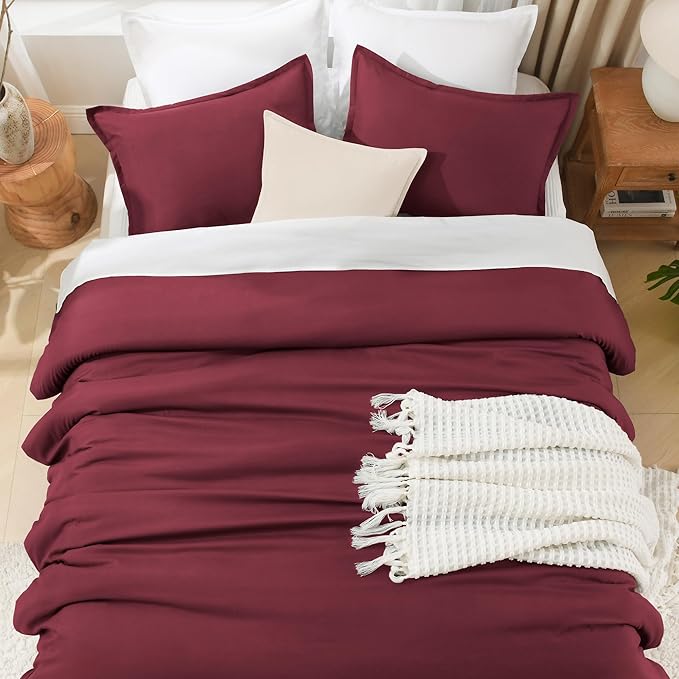 Litanika Burgundy Red Comforter Set King Size, 3 Pieces Lightweight Solid Bedding Comforter Set, All Season Fluffy Bed Set (104x90In Comforter & 2 Pillowcases)