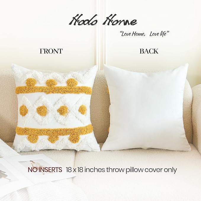 HOdo Home 18x18 Throw Pillow Covers, 2PCS Tufted Boho Jacquard Pillow Covers,Farmhouse Decorative Pillow Cover,Pillow Cases for Couch Sofa Bed Stylish Decor, Simple Textured Cushion Sham