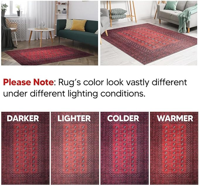 Keen Home Design 8x10 Rug - Machine Washable Area Rug with Non-Slip Backing, Ideal for Living Room, Dining Room, Bedroom - Vintage, Easy Clean, Durable, Low Pile Rug - (8' x 10')