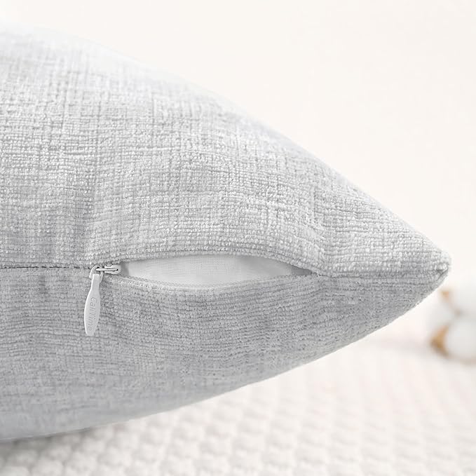 CaliTime Throw Pillow Covers Decorative 20 X 20 Inches Pack of 2 Cozy Chenille Cushion Cases for Couch Sofa Bed Living Room Home Moonbeam Gray