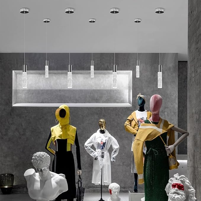 OKELI Modern Pendant Lights,LED Bubble Crystal Kitchen Island Light Fixtures,Chrome Mini Single Pendant Lighting for Kitchen Island,Bar,6W,6000K,ETL,3Pack