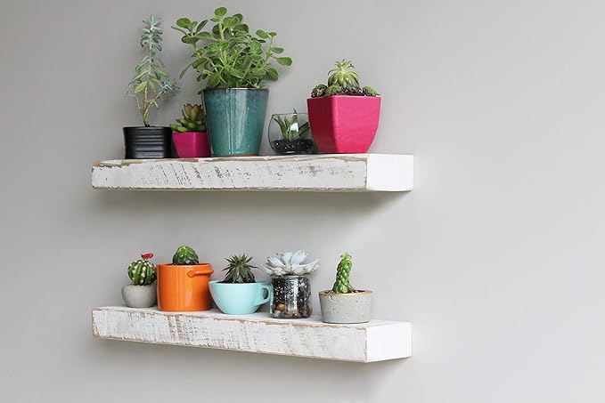 Urban Legacy Reclaimed Barnwood Planks | Floating Shelves for Wall w/Flush Mount Shelf Bracket Set Included | Set of 2 (White Wash, 30"x 4.5"x 2")