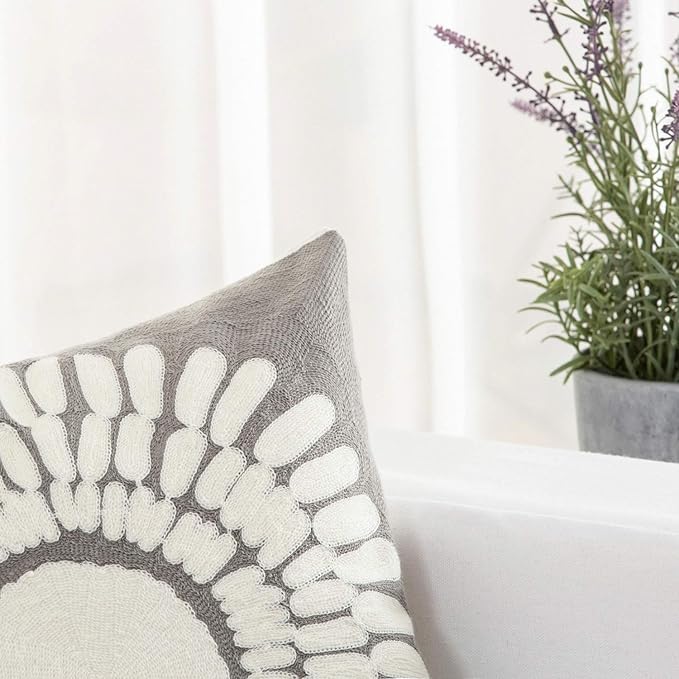 HWY 50 Grey Gray Decorative Throw Pillow Covers 18x18 Inch (1 Piece), Modern Embroidered Cotton Farmhouse Cushion Cover Pillow Case for Couch Living Room Bed Sofa, Sunflower