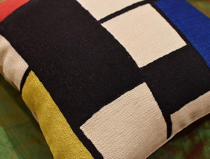 Kandinsky Modern Pillow Cover Red White Blue Black - Tableau Geometric Pillowcase Abstract Chair Cushion Contemporary Outdoor Boho Chair Handmade Wool 18x18